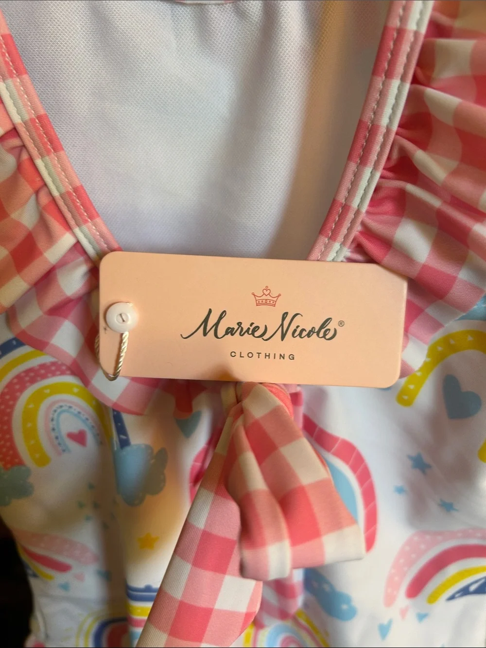 NWT Girls Rainbow and Gingham Swimsuit Marie Nicole Size 2XL 6